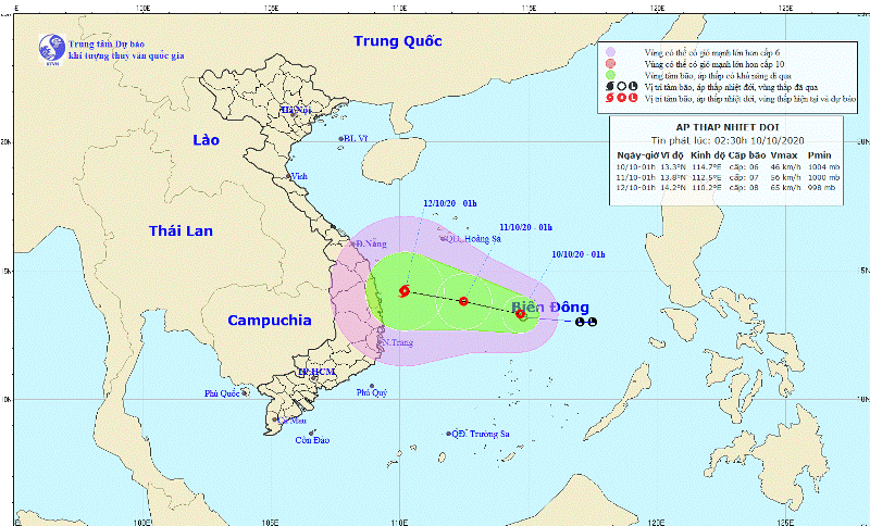 Áp thấp nhiệt đới vừa mạnh lên trên Biển Đông, đe dọa miền Trung