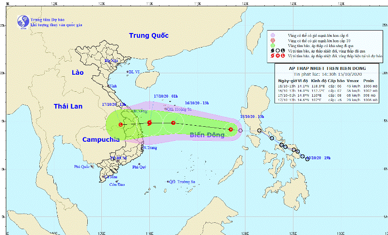 Áp thấp nhiệt đới tràn vào Biển Đông, hướng thẳng Đà Nẵng - Phú Yên
