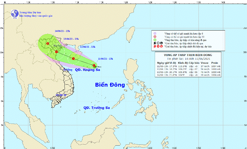 Vùng áp thấp trên Biển Đông sẽ gây một đợt mưa lớn trên toàn Bắc bộ