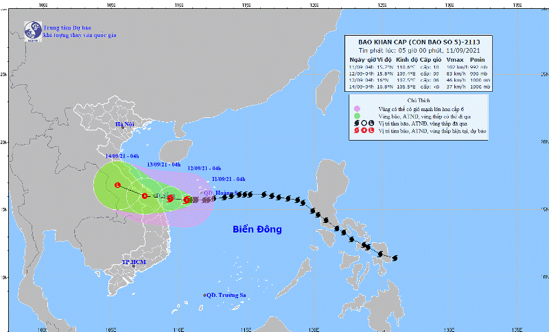 Bão số 5 (Conson) giật cấp 12, cách bờ biển Quảng Trị - Quảng Nam 200km