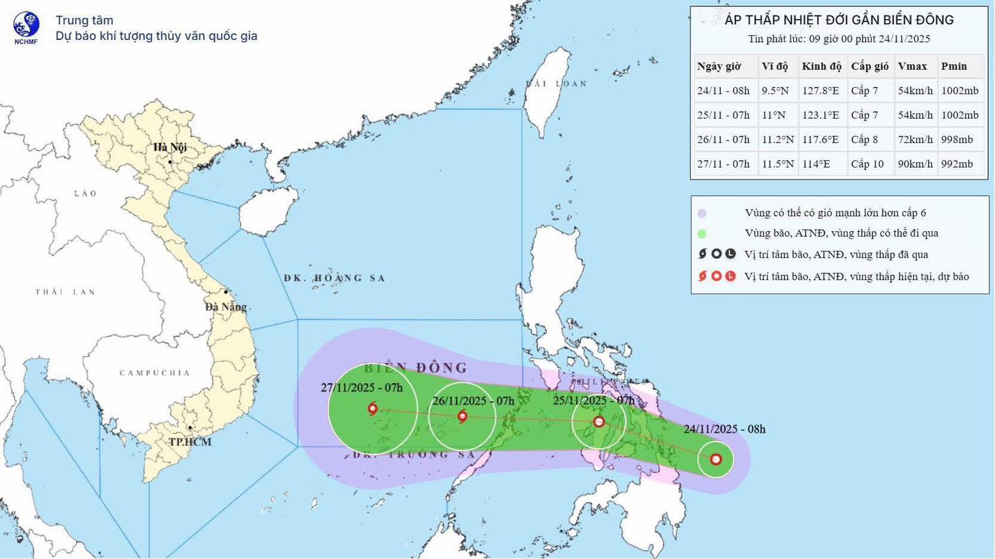 Đêm nay, áp thấp nhiệt đới tràn vào Biển Đông