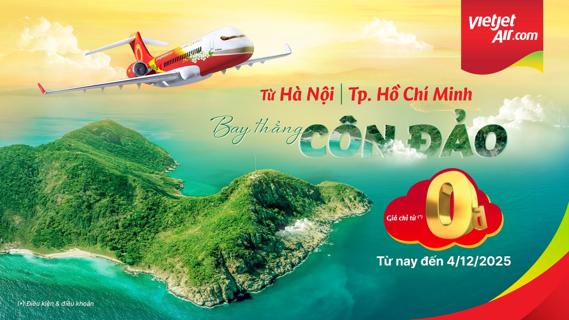 Vietjet mở bán vé 0 đồng trên các đường bay thẳng đến Côn Đảo