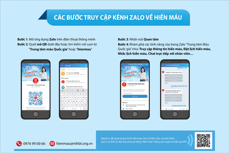 Quét mã QR Code để tìm trang Zalo “Trung tâm Máu quốc gia”
