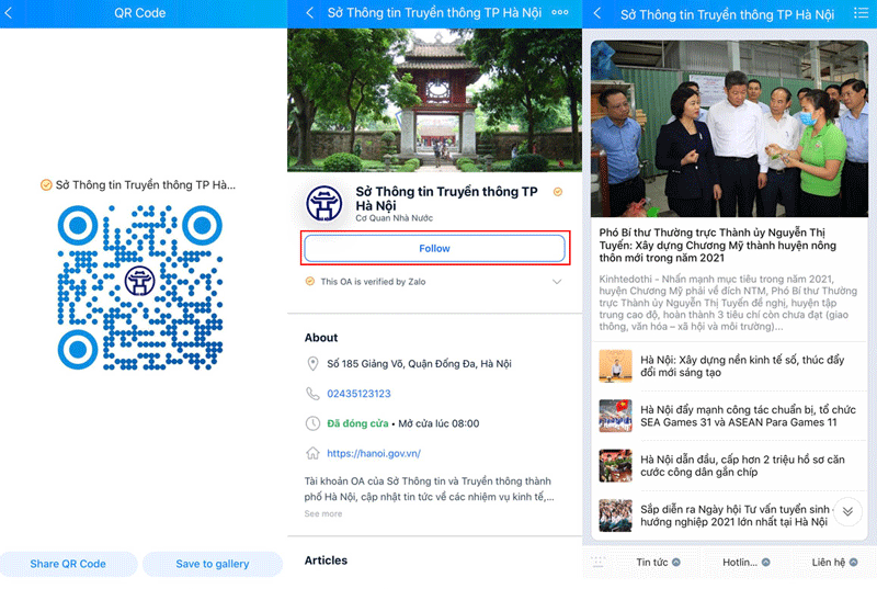 Quét mã QR Code và bấm “Quan tâm” để truy cập vào tài khoản Zalo “Sở Thông tin Truyền thông TP Hà Nội” Quét mã QR Code và bấm “Quan tâm” để truy cập vào tài khoản Zalo “Sở Thông tin Truyền thông TP Hà Nội”