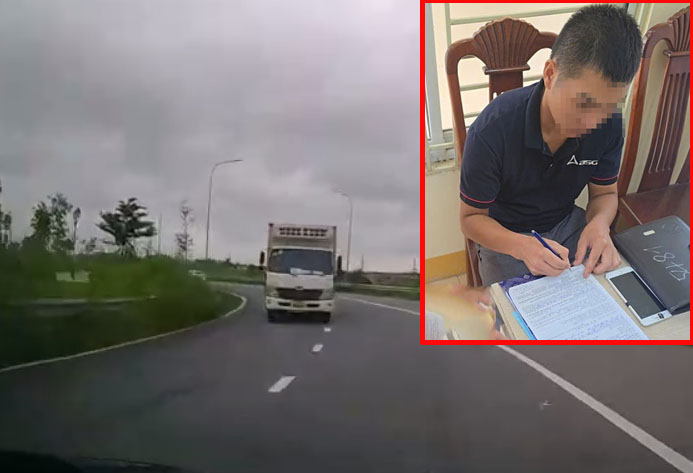 Lái xe ô tô tải bị xử phạt vì đi ngược chiều trên đường gom