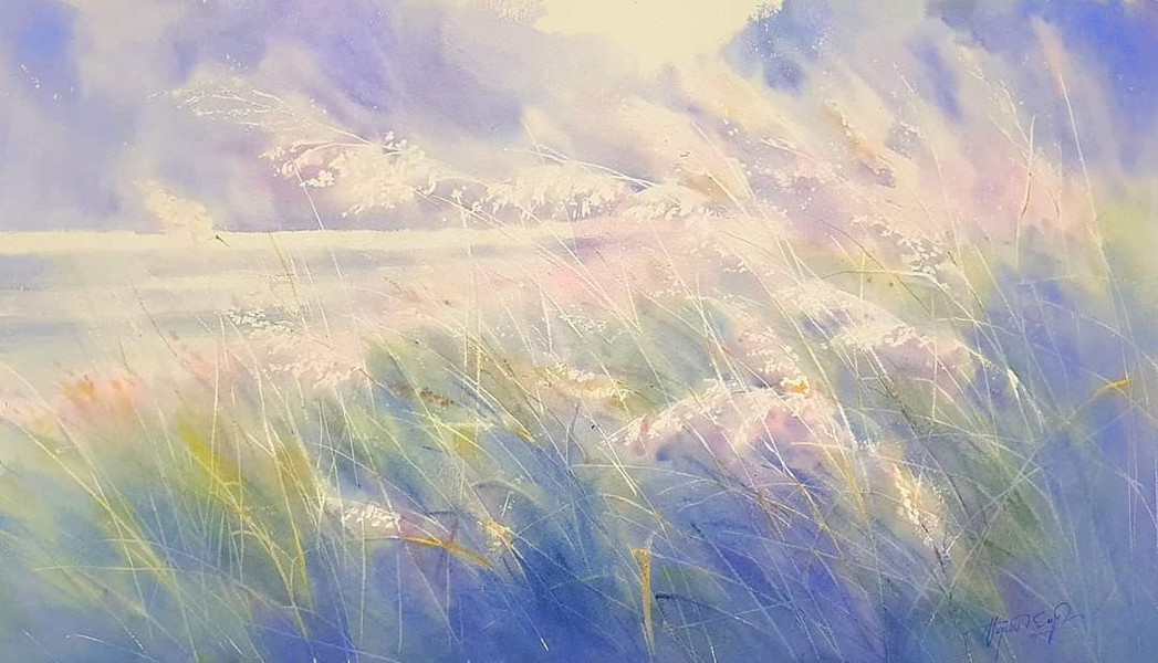 Tranh màu nước vẽ cỏ cây hoa lá đầy sinh động của họa sĩ Nguyễn Đình Đức
