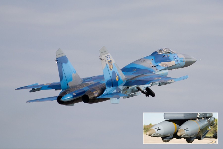 Su-27 Ukraine ném bom thông minh GBU-39 vào mục tiêu Nga