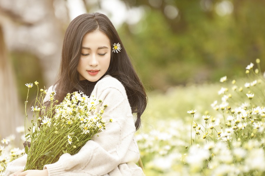 Say đắm vẻ đẹp thiếu nữ Hà Thành bên vườn cúc họa mi đầu mùa