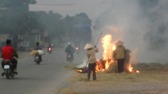 Đốt rơm dưới lòng đường ảnh 1