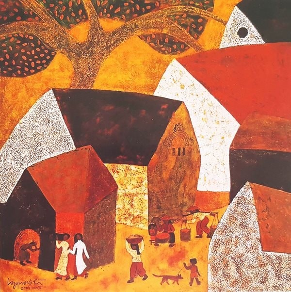 Tác phẩm &quot;Chiều trong phố&quot; (125x125cm), sơn mài - 2004.