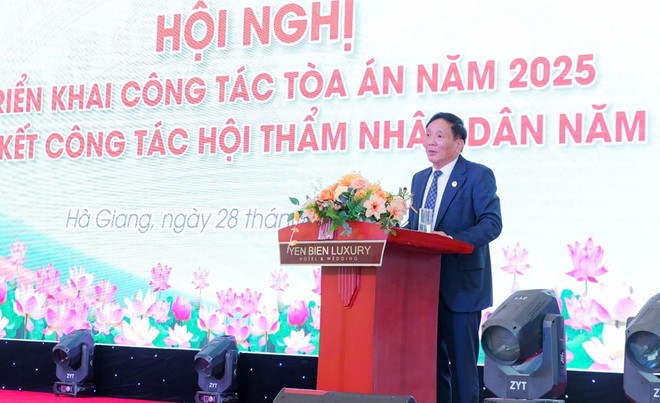 Chánh án TAND tỉnh Vĩnh Phúc Lưu Tuấn Dũng phát biểu tại Hội nghị.