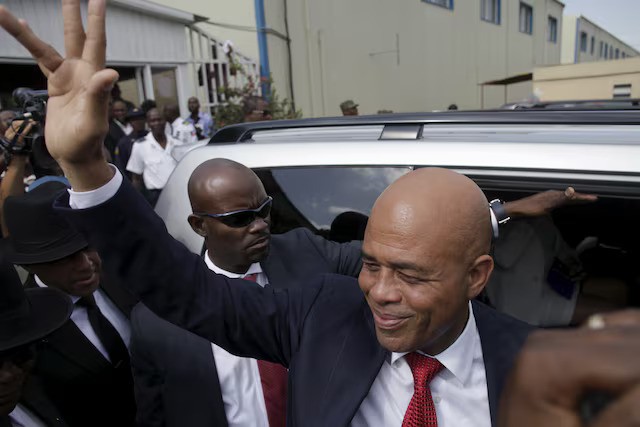 Haitian President Michel Martelly on the day of the end of his presidential term at the Haitian Parliament in Port-au-Prince on February 7, 2016.