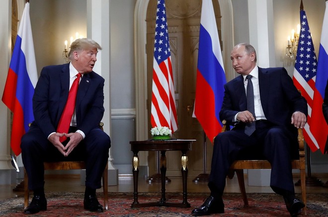 Tổng thống Nga Vladimir Putin và người đồng cấp Mỹ Donald Trump tại Phần Lan vào tháng 7-2018