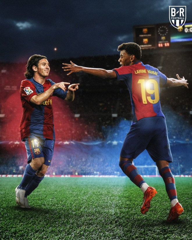 Yamal (phải) đang đi trên hành trình huyền thoại của Messi ở Barca