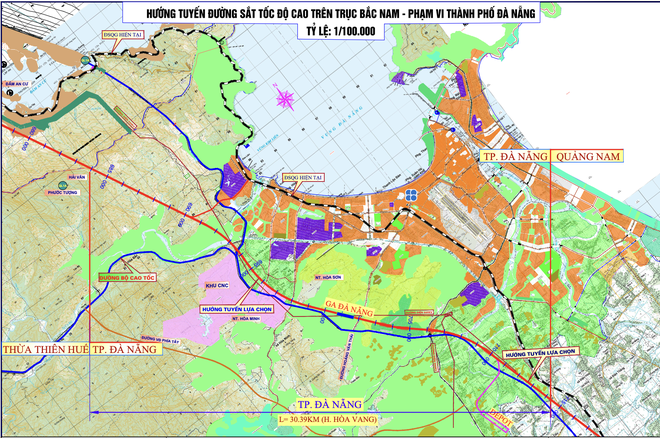 Hướng tuyến đường sắt tốc độ cao Bắc Nam đoạn qua Đà Nẵng