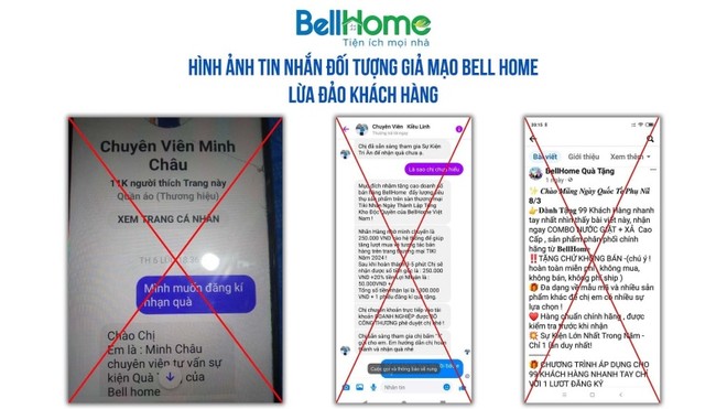 Hình ảnh tin nhắn và chiêu thức đối tượng giả mạo Bell Home lừa đảo khách hàng