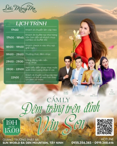 Show diễn của Cẩm Ly được tổ chức vào 19h ngày 15/9 trên đỉnh núi Bà Đen. Ảnh: Sun World Ba Den Mountain Show diễn của Cẩm Ly được tổ chức vào 19h ngày 15/9 trên đỉnh núi Bà Đen. Ảnh: Sun World Ba Den Mountain