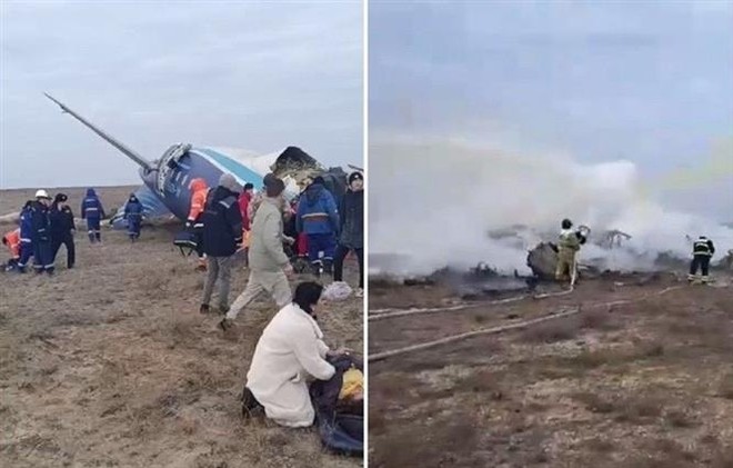 Hiện trường vụ rơi máy bay chở khách của Hãng hàng không Azerbaijan Airlines gần thành phố Aktau, Kazakhstan ngày 25-12-2024