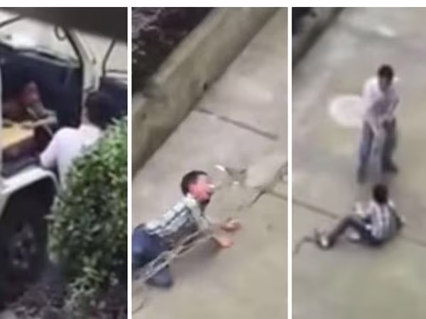 Phẫn nộ người cha Trung Quốc xích cổ con, kéo lê trên mặt đất ảnh 1