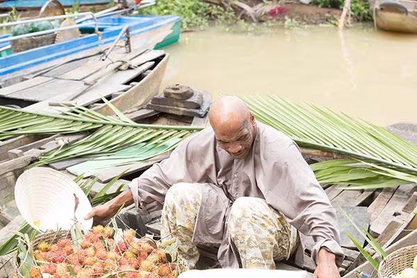 Mike Tyson đội nón lá, mặc áo bà ba bán trái cây ở chợ nước nổi ảnh 4