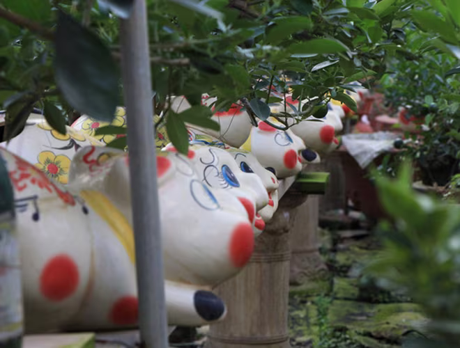Theo Dân trí, để phục vụ cho dịp đón Xuân Kỷ Hợi 2019, các nghệ nhân thuộc phường Tứ Liên (Tây Hồ, Hà Nội) đã sáng tạo trồng quất bonsai trên lưng các chú “ỉn” bằng sứ, ngầm thể hiện mong muốn một năm Hợi no đủ, ấm áp. Theo Dân trí, để phục vụ cho dịp đón Xuân Kỷ Hợi 2019, các nghệ nhân thuộc phường Tứ Liên (Tây Hồ, Hà Nội) đã sáng tạo trồng quất bonsai trên lưng các chú “ỉn” bằng sứ, ngầm thể hiện mong muốn một năm Hợi no đủ, ấm áp.