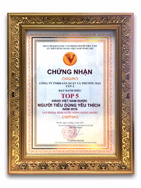 Bình nước nóng Rossi lọt Top 5 hàng Việt Nam được người tiêu dùng yêu thích 2016 ảnh 1 Bình nước nóng Rossi lọt Top 5 hàng Việt Nam được người tiêu dùng yêu thích 2016 ảnh 1