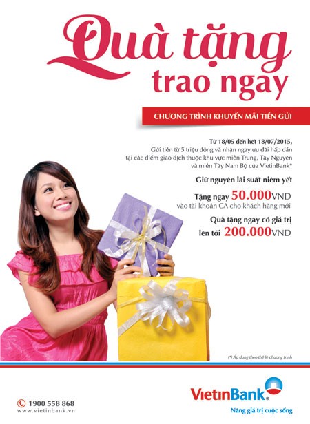 VietinBank tung ra chương trình “Quà tặng trao ngay” với nhiều ưu đãi ảnh 1 VietinBank tung ra chương trình “Quà tặng trao ngay” với nhiều ưu đãi ảnh 1