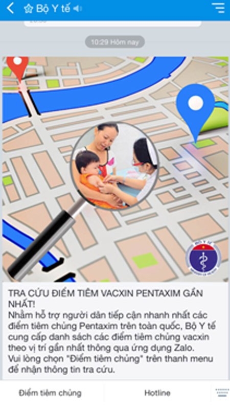 Bộ Y tế hướng dẫn tra cứu điểm tiêm vaccine gần nhất qua Zalo ảnh 1 Bộ Y tế hướng dẫn tra cứu điểm tiêm vaccine gần nhất qua Zalo ảnh 1