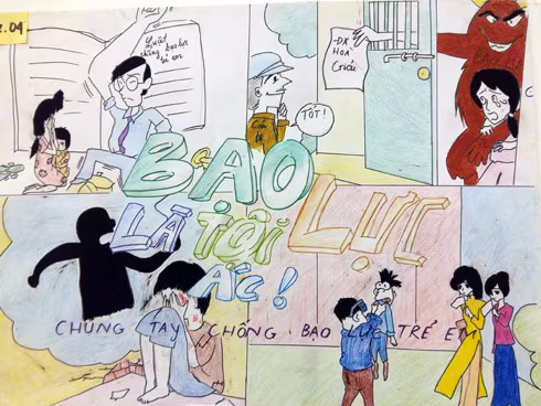 Hơn 100 bức tranh ấn tượng, truyền tải thông điệp "Cùng loại bỏ bạo lực với trẻ em" ảnh 7 Hơn 100 bức tranh ấn tượng, truyền tải thông điệp "Cùng loại bỏ bạo lực với trẻ em" ảnh 7