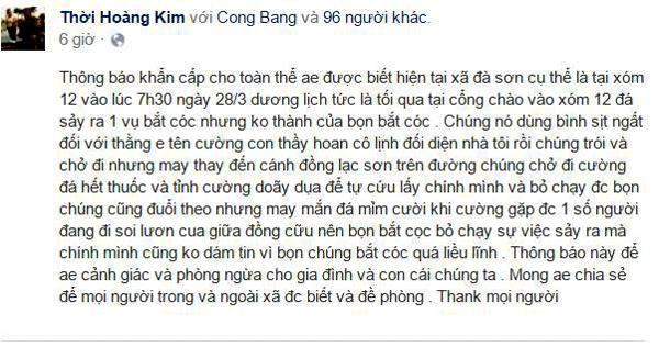 Thực hư chuyện nam sinh lớp 11 bị xịt chất độc ngất xỉu rồi bắt cóc ảnh 2 Thực hư chuyện nam sinh lớp 11 bị xịt chất độc ngất xỉu rồi bắt cóc ảnh 2