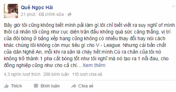 Quế Ngọc Hải: "Cú ra chân của tôi đã tạo ra một nỗi đau..." ảnh 2 Quế Ngọc Hải: "Cú ra chân của tôi đã tạo ra một nỗi đau..." ảnh 2