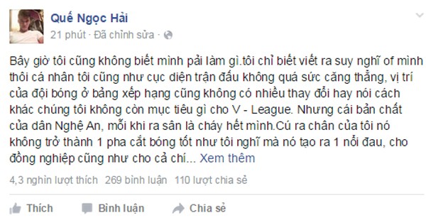Quế Ngọc Hải: "Cú ra chân của tôi đã tạo ra một nỗi đau..." ảnh 2 Quế Ngọc Hải: "Cú ra chân của tôi đã tạo ra một nỗi đau..." ảnh 2