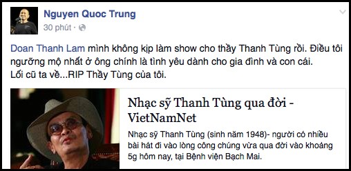 "Sao" Việt tiếc nuối nhạc sĩ Thanh Tùng ảnh 2 "Sao" Việt tiếc nuối nhạc sĩ Thanh Tùng ảnh 2