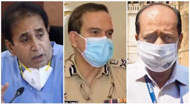 Từ trái qua phải: Bộ trưởng Anil Deshmukh và 2 cựu sỹ quan cảnh sát Sachin Waze và Param Bir Singh Từ trái qua phải: Bộ trưởng Anil Deshmukh và 2 cựu sỹ quan cảnh sát Sachin Waze và Param Bir Singh