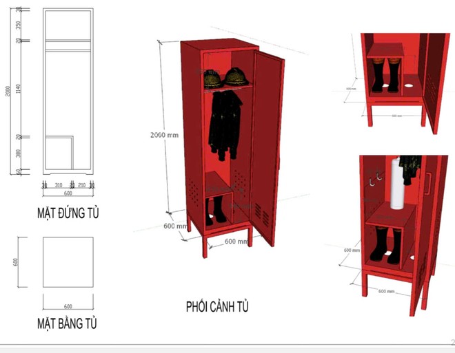 Tủ bảo quản trang phục PCCC nâng cao sẵn sàng chiến đấu 2 Bản thiết kế tủ bảo quản trang phục chữa cháy và CNCH