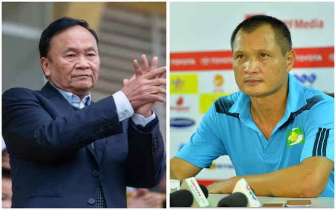 Chủ tịch Nguyễn Hồng Thanh (trái) và HLV trưởng Ngô Quang Trường từ chức ở SLNA Chủ tịch Nguyễn Hồng Thanh (trái) và HLV trưởng Ngô Quang Trường từ chức ở SLNA