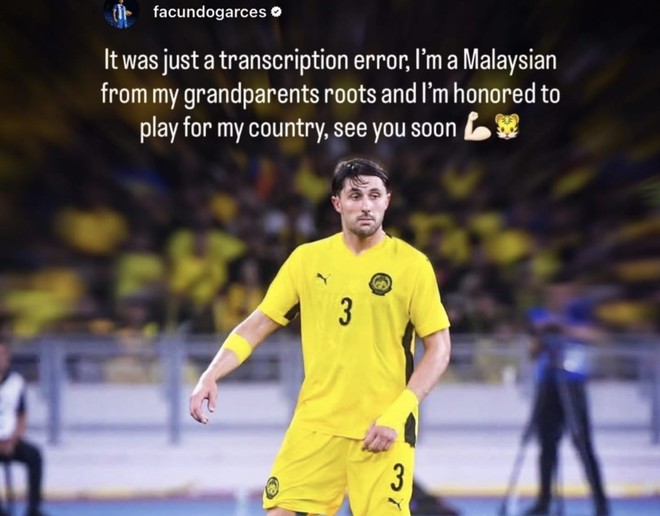 Facundo Garces vội vã lên tiếng đính chính nguồn gốc Malaysia của mình, đổ cho "lỗi đánh máy"
