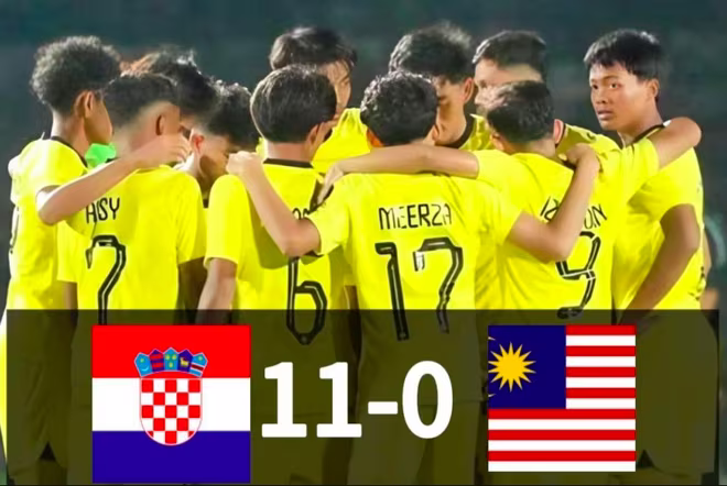 Người hâm mộ U17 Malaysia sốc khi đội nhà thảm bại 0-11 tại Croatia
