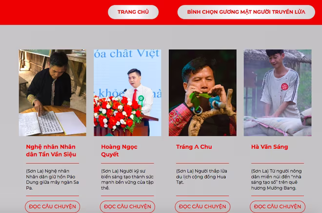 Cổng bình chọn Giải thưởng “Vinh danh Người truyền lửa” (Ảnh chụp màn hình) Cổng bình chọn Giải thưởng “Vinh danh Người truyền lửa” (Ảnh chụp màn hình)