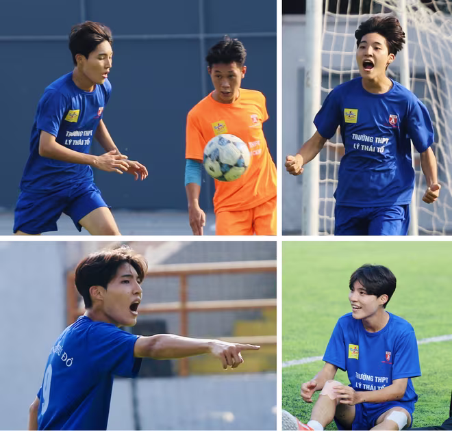 Hong Jin-woo thi đấu nổi bật và phấn khích ăn mừng bàn thắng trong trận THPT Lý Thái Tổ thắng THPT Lương Văn Can 3-1 tại lượt cuối bảng S