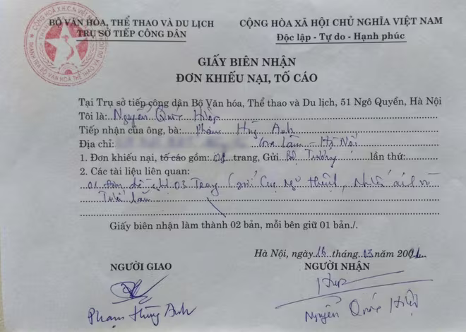 Bộ Văn hóa Thể thao và Du lịch đã tiếp nhận đơn khiếu nại của họa sĩ Hùng Anh Bộ Văn hóa Thể thao và Du lịch đã tiếp nhận đơn khiếu nại của họa sĩ Hùng Anh