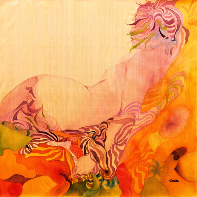 Một tác phẩm trưng bày tại triển lãm "Hương lụa" Một tác phẩm trưng bày tại triển lãm "Hương lụa"