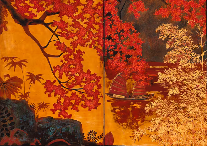 Một trích đoạn của bức sơn mài "Hoàng hôn vàng trên vịnh Hạ Long" Một trích đoạn của bức sơn mài "Hoàng hôn vàng trên vịnh Hạ Long"