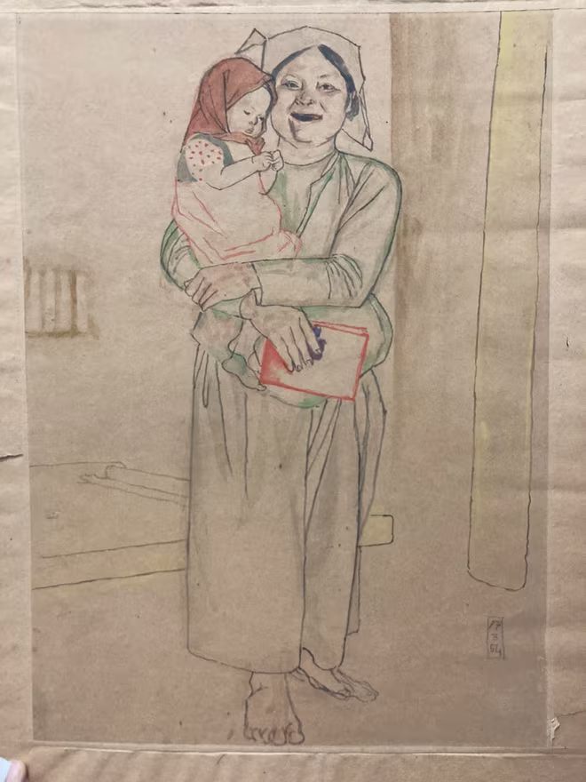 Tranh màu nước trên giấy "Bủ Đường biết đọc" của họa sĩ Tô Ngọc Vân, 1954 Tranh màu nước trên giấy "Bủ Đường biết đọc" của họa sĩ Tô Ngọc Vân, 1954