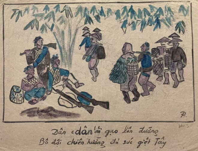 Tranh màu nước "Dân công kháng chiến" của Lê Quốc Lộc, 1948 Tranh màu nước "Dân công kháng chiến" của Lê Quốc Lộc, 1948
