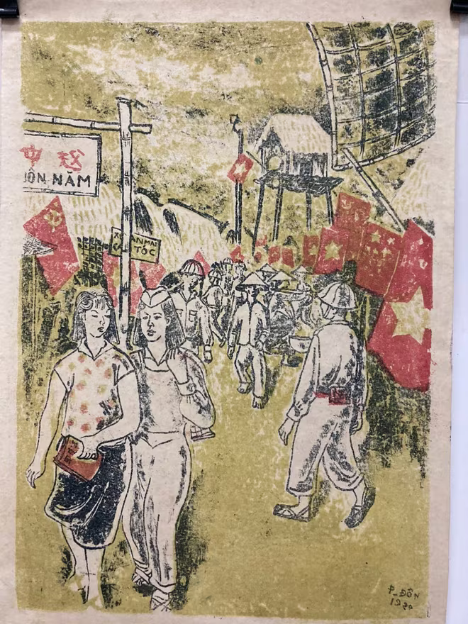 Tác phẩm "Ngày lễ" của họa sĩ Phạm Văn Đôn, 1951, giấy Tác phẩm "Ngày lễ" của họa sĩ Phạm Văn Đôn, 1951, giấy