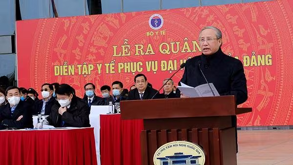 Thường trực Ban Bí thư Trần Quốc Vượng phát biểu tại buổi diễn tập