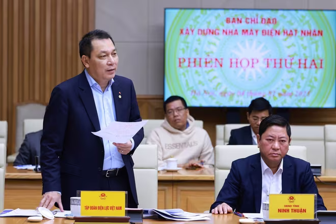 Chủ tịch HĐTV EVN Đặng Hoàng An phát biểu tại phiên họp (Ảnh: VGP)