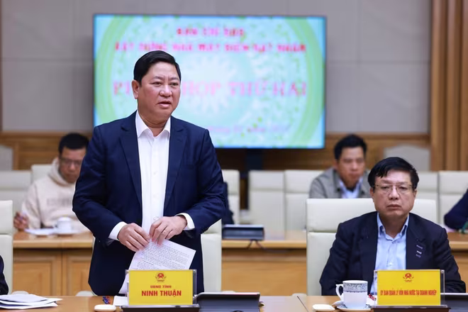 Chủ tịch UBND tỉnh Ninh Thuận Trần Quốc Nam phát biểu tại phiên họp (Ảnh: VGP)