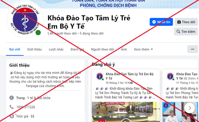 Hình ảnh fanpage mạo danh Bộ Y tế (Ảnh chụp màn hình)